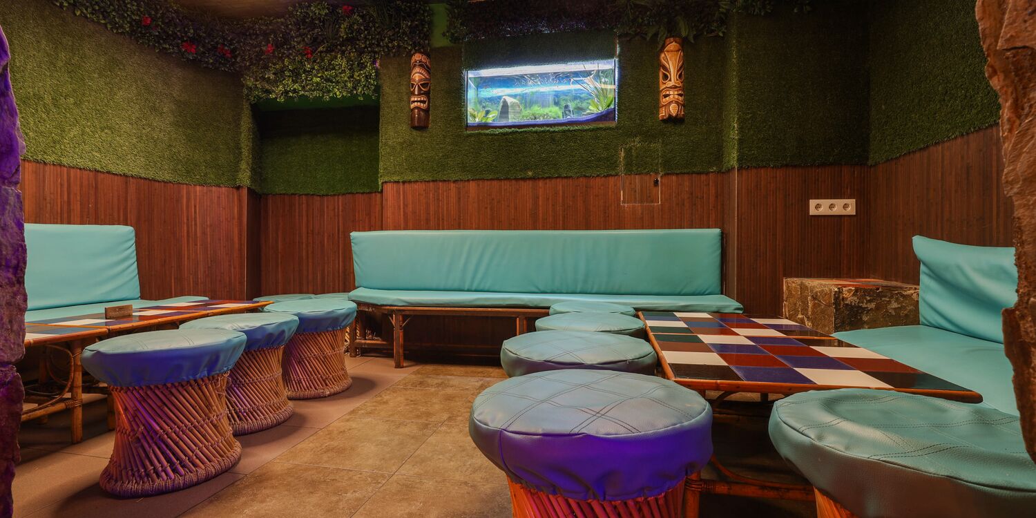 Colorful mosaic tables at Kahiki Barcelona