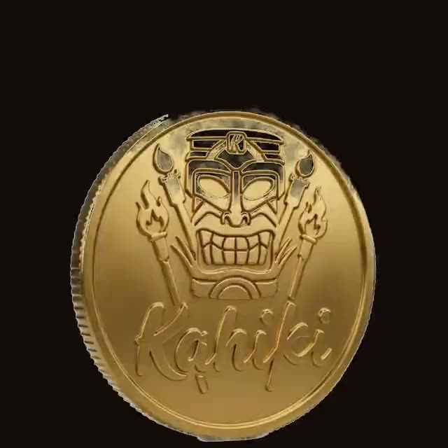 Moneda dorada de Club Kahiki con el logo del tiki bar grabado